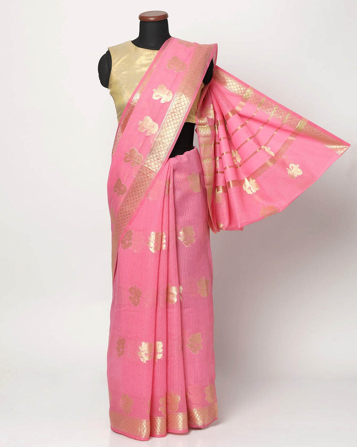 Chanderi Silk Saree in Vibrant color & Intricate Zari Weaving Ethnic Border Pattern