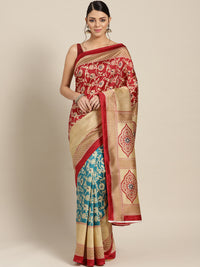 Patola Silk Printed Half-and-half saree with Zari Meenakari floral pattern
