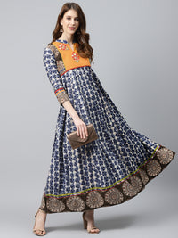 Made to Measure Kalamkari Print Anarkali Dress with Thread Embroidery & Ethnic Borders