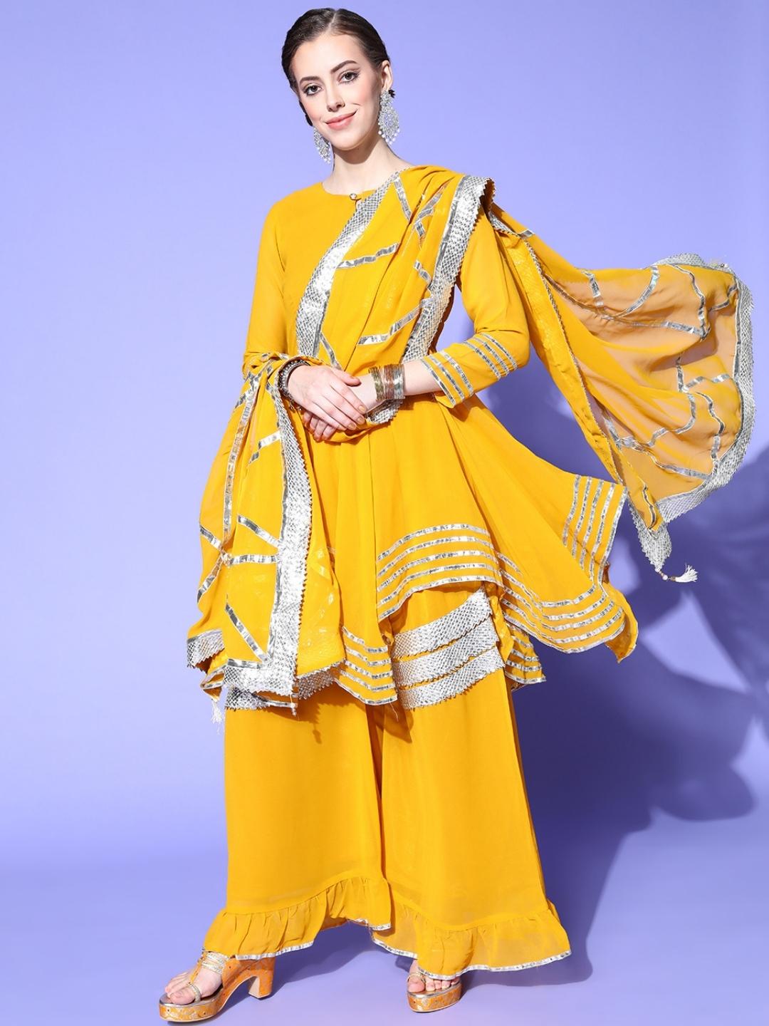 Chhabra 555 Made to Measure Gota Patti Embellished Kurta Sharara Set with High-Low Hemline 