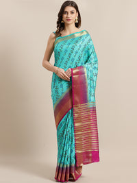 Chhabra 555 Mysore Silk Ikat Print Inspired Saree with intricate Zari Weaving Contrast Border