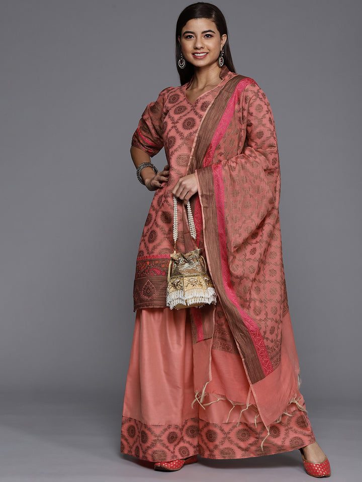 Made to Measure Banarasi Weaves Kurta Sharara Set With Handloom Dupatta,Mandarin Collar