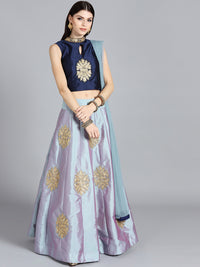 Chhabra 555 Grey & Blue Art Silk Zari Embroidered Stitched Lehenga Choli With Net Dupatta