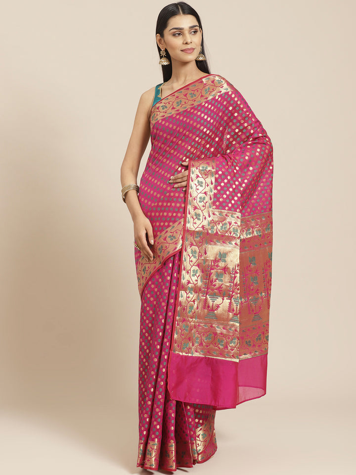 Banarasi Heritage of India Saree with Gold Zari &  Resham Weaving in Geometrical Pattern
