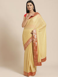 Traditional Kundan Embellished Saree with Royal Contrast Brocade Border