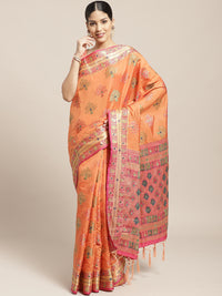 Banarasi Jamdani inspired Paisley Saree with Zari woven border and heavy Contrast Pallu