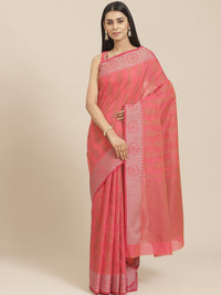 Handloom Chanderi Saree with Tropical woven patterns and a Temple style border
