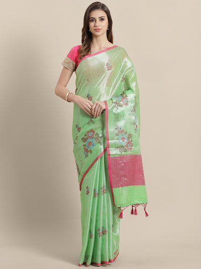 Chhabra 555 Banarasi organza Tissue Silk saree with Metallic Zari  in a cross stich floral pattern 