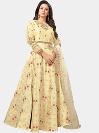 Chhabra 555 Made-to-Measure Yellow Embellished Gown with Banarasi weaving and Zari Embroidered Dupatta