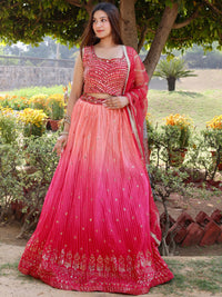Chhabra 555 Ombre Mukaish Embellished Georgette Pleated Lehenga Set with Mirror Embroidered blouse