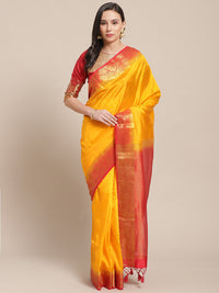 Banarasi Chanderi Checkered Saree with Contrast Brocade Blouse &Heavy Pallu with Tassels