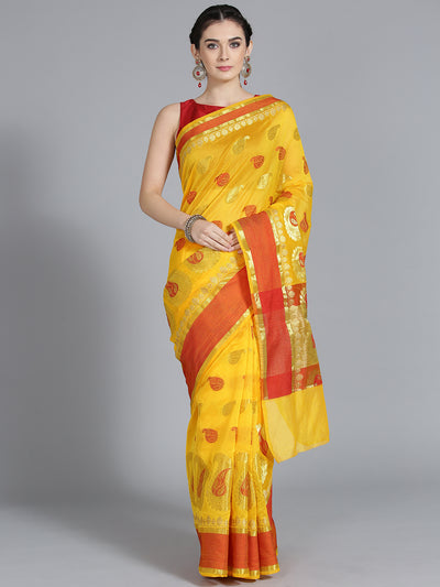 Chhabra 555 Silk Yellow with Zari embroidery and Beautiful Paisley Pattern Design Saree