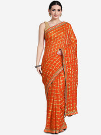 Chhabra 555 orange Georgette Gharchola Saree with Zari Weaving and Gota embroidery