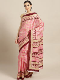 Chhabra 555 PInk Printed Bhagalpuri Saree with Paisley and Floral motifs