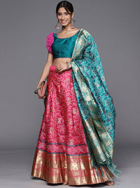 Chhabra 555 Semi-Stitched Bandhej Print Lehenga Choli on Banarasi Brocade with Zari & Resham Weaving
