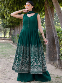 Chhabra 555 Aari, Zari & Resham Embroidered Anarkali Kurta Set with Flared Palazzo  