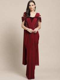 Ruffled Pre-stitched Saree with Festive Layering & Sequence Bling Yoke and Off Shoulder