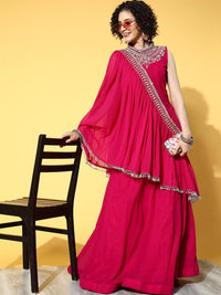 Crystal Halter Neck Embellished Flared Dress with Draped Tassled Dupatta