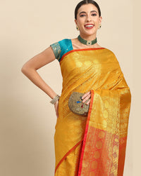 Chhabra 555 Mustard Brocade Banarasi Zari Embellished Silk Saree with Geometrical Garchola Design