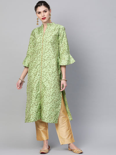 Chhabra 555 Made to Measure Kurta Pants Set With Embossed Floral Print and Stylized Buttons