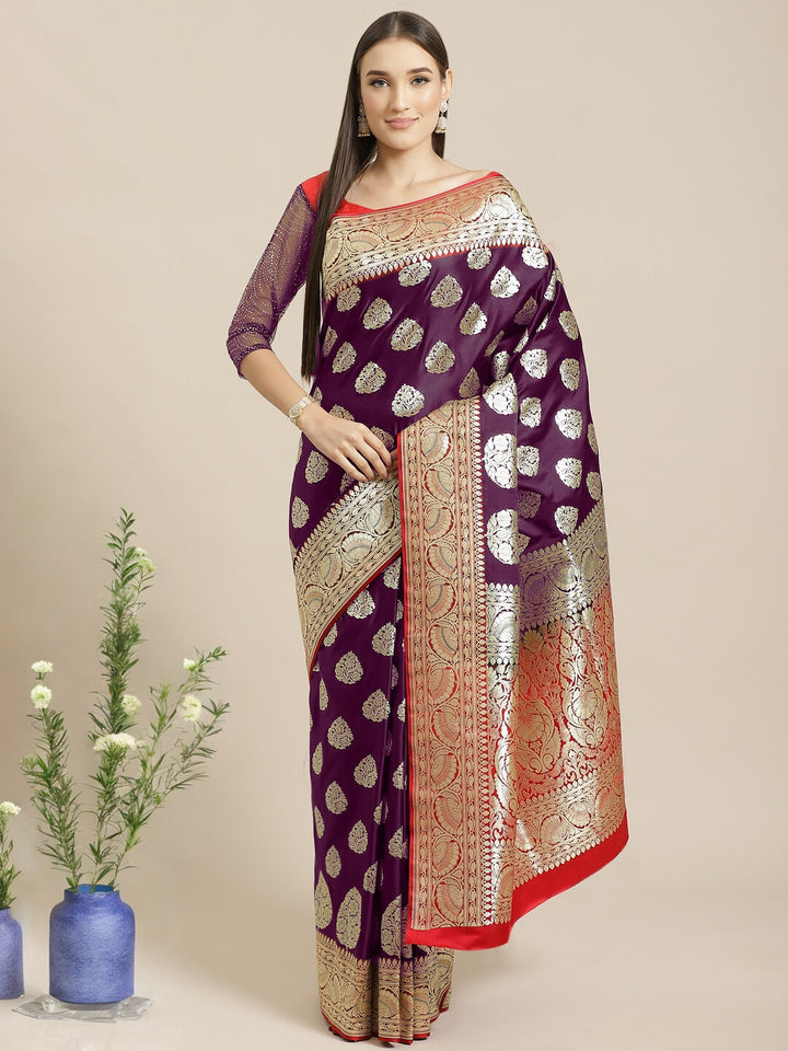 Chhabra 555 Banarasi Handloom Silk Saree with Floral Zari Weaving & Contrast Border & Pallu
