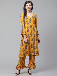 Made to Measure Kurta Pants Set With Floral Block Print and bell sleeves