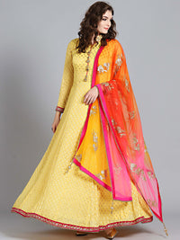 Chhabra 555 Yellow Khaddi Georgette Woven Design Embellished Stitched Anarkali Kurta Set With Heavy Net Dupatta