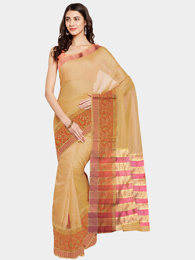 Chhabra 555 Beige Pink Woven Banarasi Cotton Silk Saree