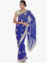 Blue Georgette Embroidered Party Wear Saree