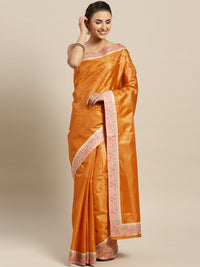 Chhabra 555 Yellow Tussar Silk Banarasi saree with meenakari pattern border