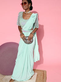 Chhabra 555 Pre-Draped Ready to Wear Ruffled Belted Saree with Sequin Embellishments