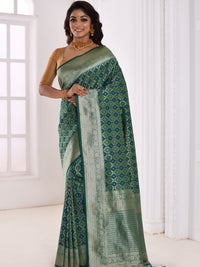 Teal Ethnic Motifs Zari Art Silk Banarasi Saree
