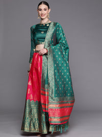 Chhabra 555 Semi-Stitched Magenta Gold Zari Woven Banarasi Brocade Lehenga Set with Ethnic Motifs 
