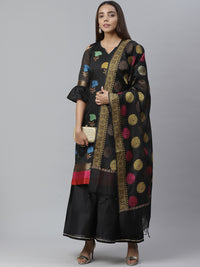 Handloom Chanderi Dress Material with Gold Floral Weave Pattern & Banarasi Duppatta