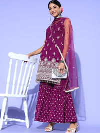 Chhabra 555 Purple Sequin & Resham Embroidered Kurta Sharara Set with Tassled hemline