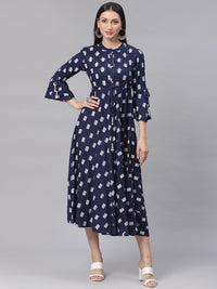 Made to Measure Geometrical Print Flared Dress with Pearls, Tassels and Bell Sleeves