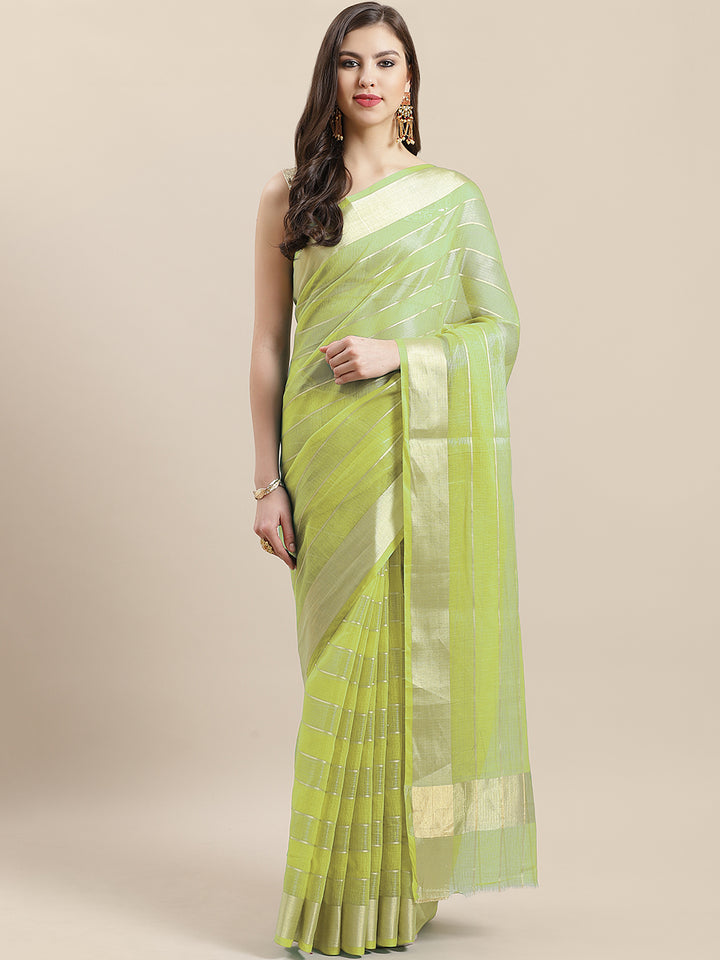Chanderi Silk Kota saree with intricate Zari weaving in a striped pattern
