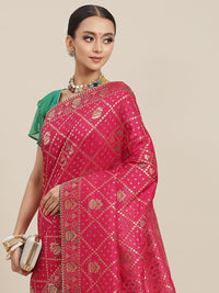 Chhabra 555 Magenta Gharchola Chanderi Silk Festive Saree Embellished with Gold Zari & Crystals  