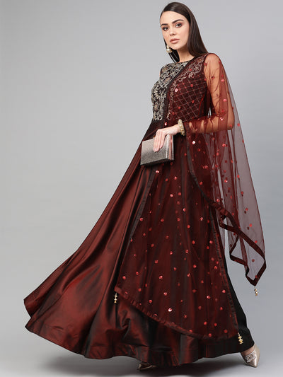 Chhabra 555 Made to Measure Mirror Embellished Cocktail gown with Sequin embroidered Dupatta