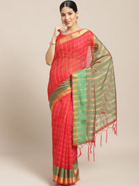 Banarasi Chanderi Checkered Saree with Contrast Brocade Blouse &Heavy Pallu with Tassels