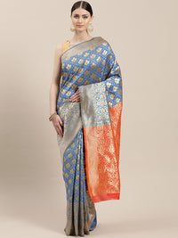 Orange Georgette Embellished Saree