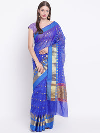 Chhabra 555 Traditional Blue Handloom Chanderi Saree with Gold Zari Woven Design