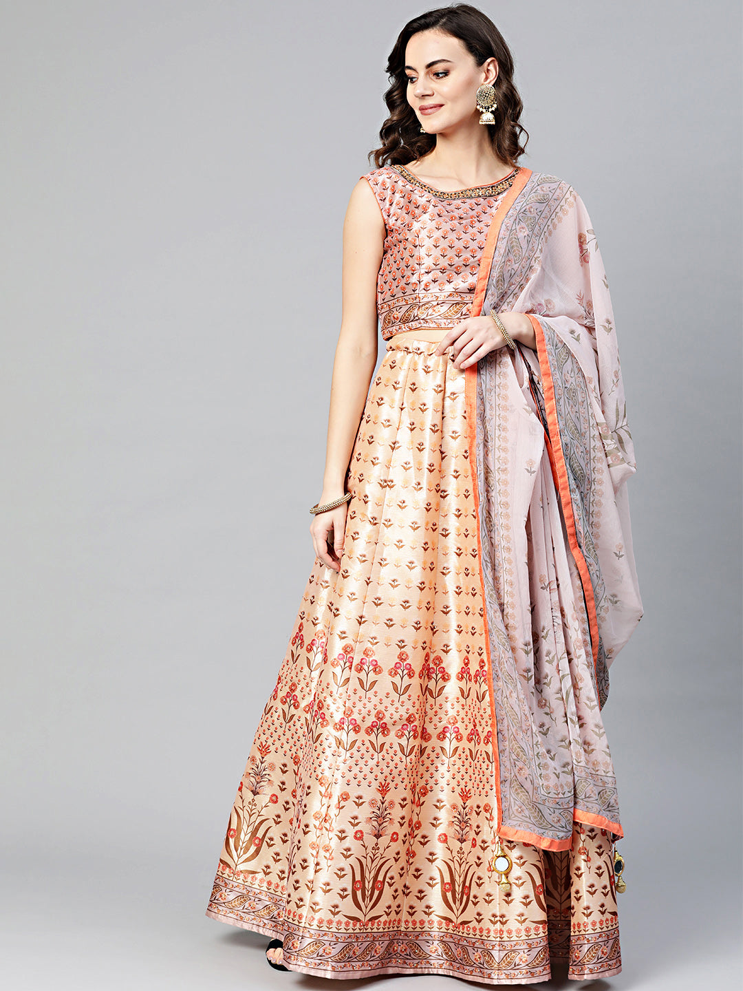 Chhabra 555 Made-to-Measure Digital Print Crop Top Set with Embellished blouse and lehenga and matching dupatta