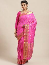 Banarasi Handloom Paisley Saree with Zari Woven Border and Heavy Rich Pallu