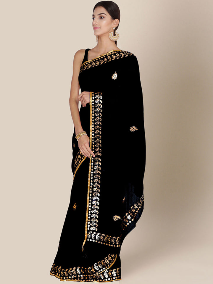 Black Chiffon Gotta Patti Work Embellished Party Wear Saree