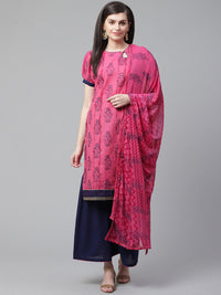 Cotton Stitched Suit Dupatta with Block Printing and Mirror Embellishments /Borders