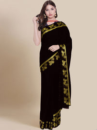 Black Handloom Zari Banarasi Silk Saree with Musical instrument Motifs in border