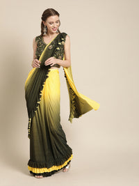 Ruffled Pre-Draped Ombre Shimmer Saree with Frills and Net Crystal Embroidered Blouse
