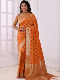 Mustard & Orange Ethnic Motifs Zari Art Silk Banarasi Saree