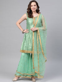 Chhabra 555 Made to Measure Sea Green Kurta Sharara Set With Sequin embroidery and tassled sharara